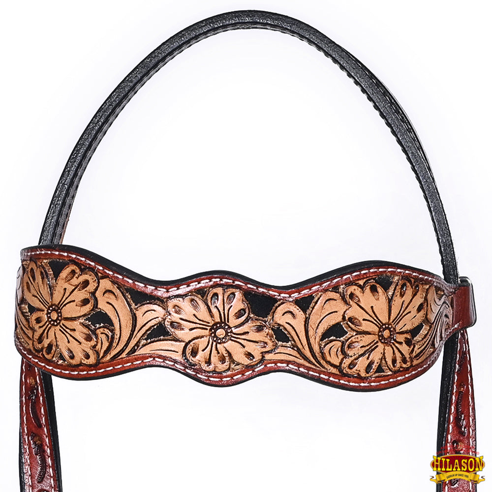 HILASON Western Horse Floral Headstall Breast Collar Set Genuine Leather Brown