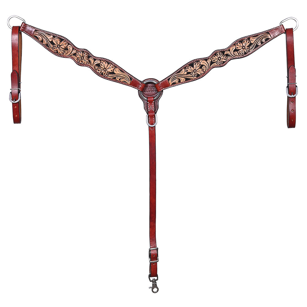 HILASON Western Horse Floral Headstall Breast Collar Set Genuine Leather Brown