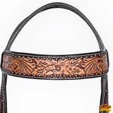 Hilason Horse Floral Hand Carved American Leather Breast Collar Headstall Dark Brown