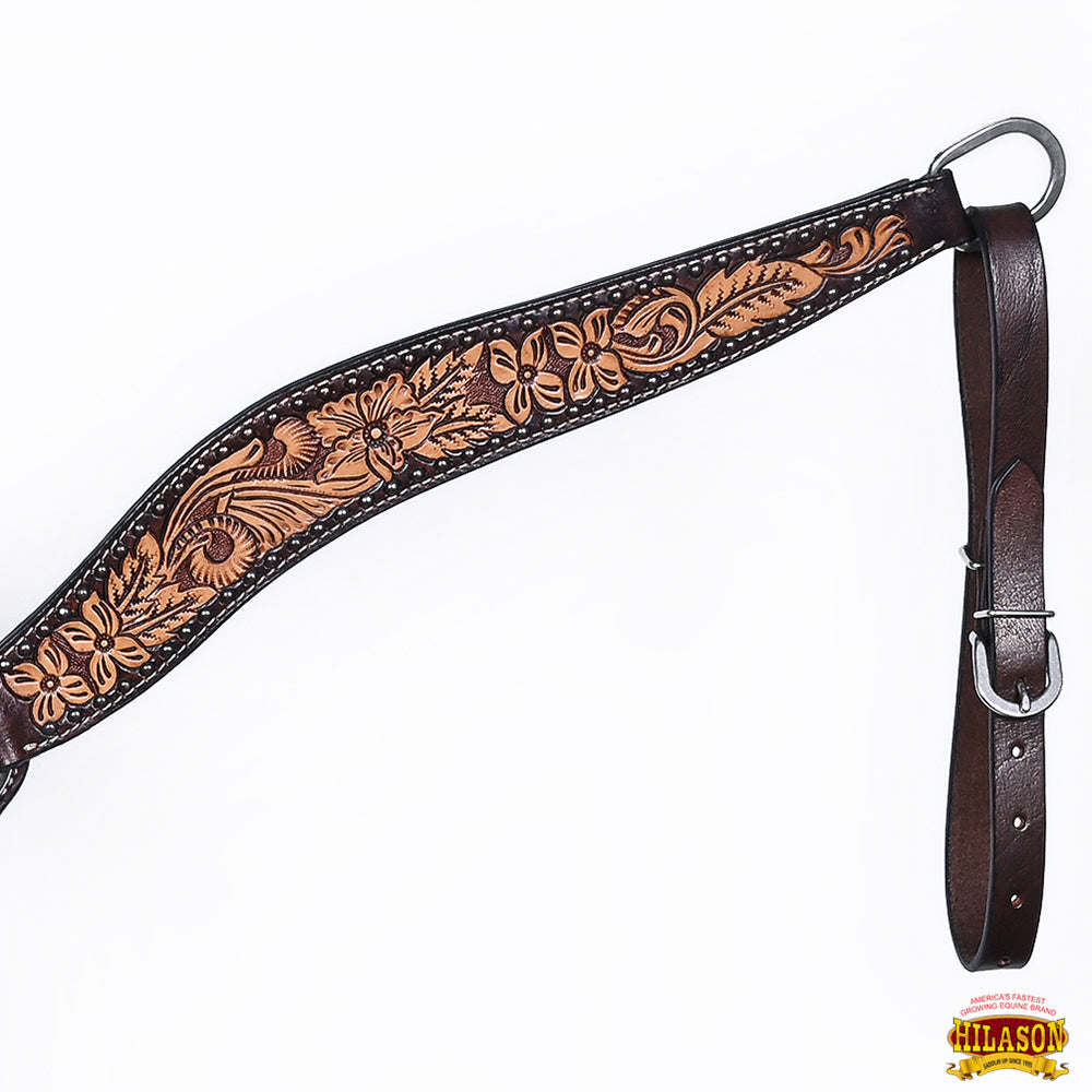 Hilason Horse Floral Hand Carved American Leather Breast Collar Headstall Dark Brown