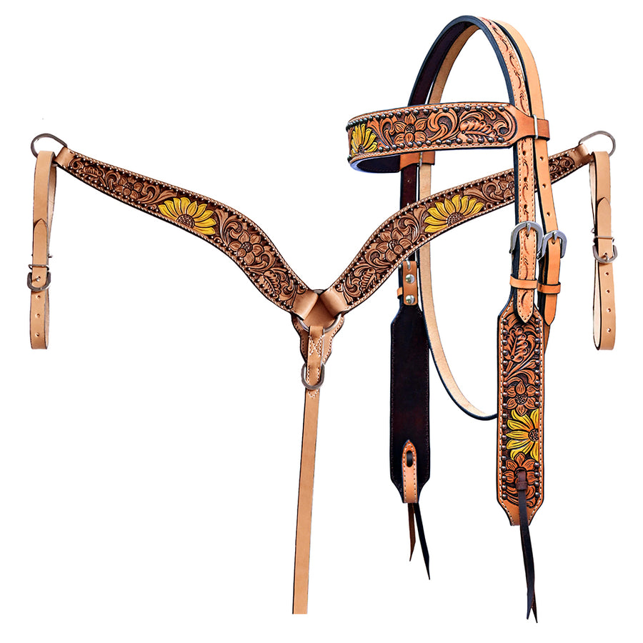 Hilason H. Floral Hand Painted American Leather Breast Collar by Hilason – Cowboy and equestrian accessories