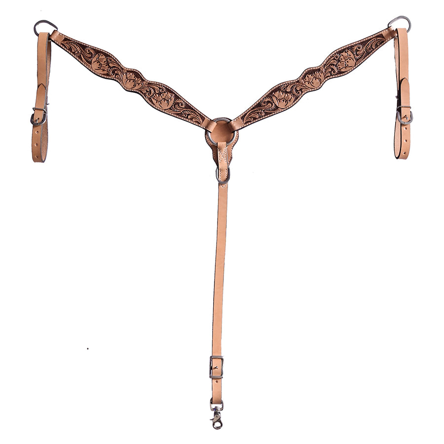 Hilason Horse Floral Hand Carved American Leather Breast Collar Headstall Tan