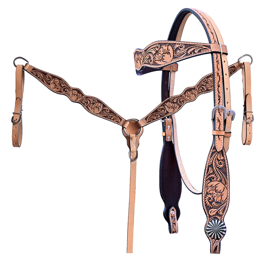 Hilason H. Floral Hand Carved American Leather Breast Collar Headstall by Hilason – Cowboy and equestrian accessories