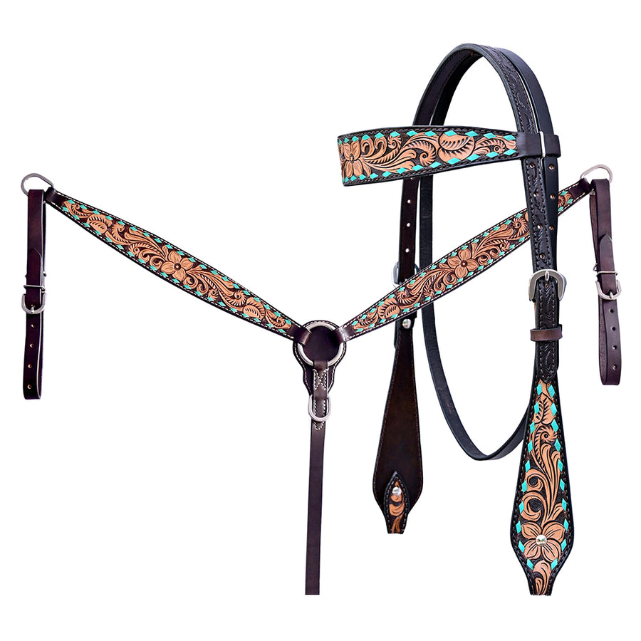 Hilason H. Floral Hand Carved American Leather Breast Collar Headstall by Hilason – Cowboy and equestrian accessories