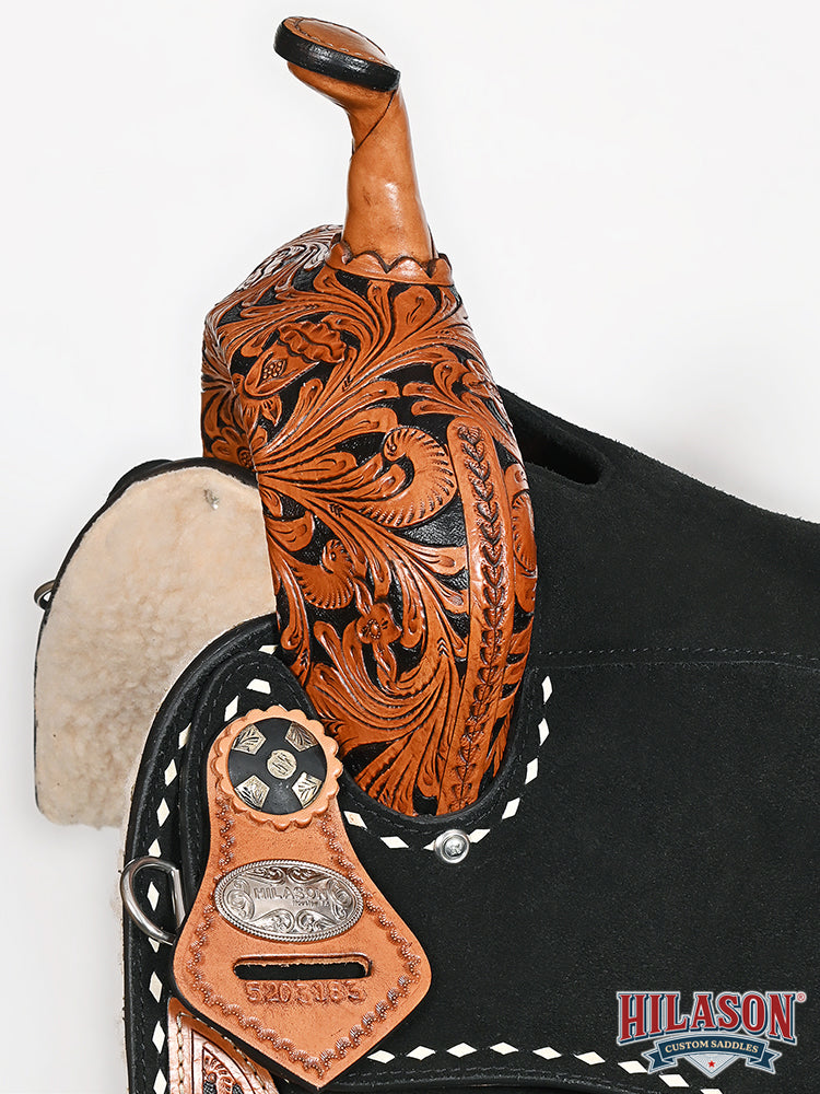 Hilason Western Horse Barrel Flex Tree Trail American Leather Saddle Black Gorgeous Floral Hand Tooled & Carved