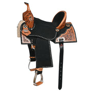 Hilason Western Horse Barrel Flex Tree Trail American Leather Saddle Black Gorgeous Floral Hand Tooled & Carved