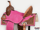 Hilason Western Horse Barrel Flex Tree Trail American Leather Saddle Pink Gorgeous Floral Hand Tooled & Carved