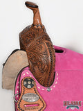 Hilason Western Horse Barrel Flex Tree Trail American Leather Saddle Pink Gorgeous Floral Hand Tooled & Carved