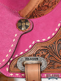 Hilason Western Horse Barrel Flex Tree Trail American Leather Saddle Pink Gorgeous Floral Hand Tooled & Carved