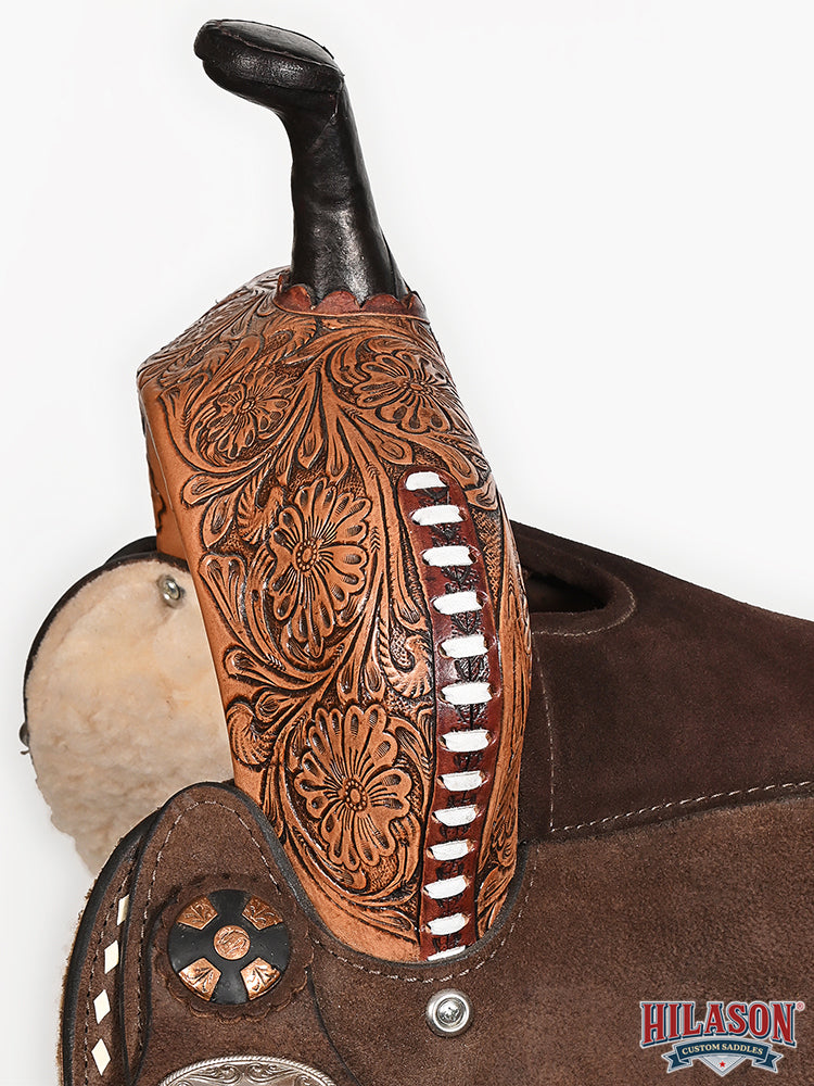 Hilason Western Horse Barrel Flex Tree Trail American Leather Saddle Dark Brown Gorgeous Floral Hand Tooled & Carved