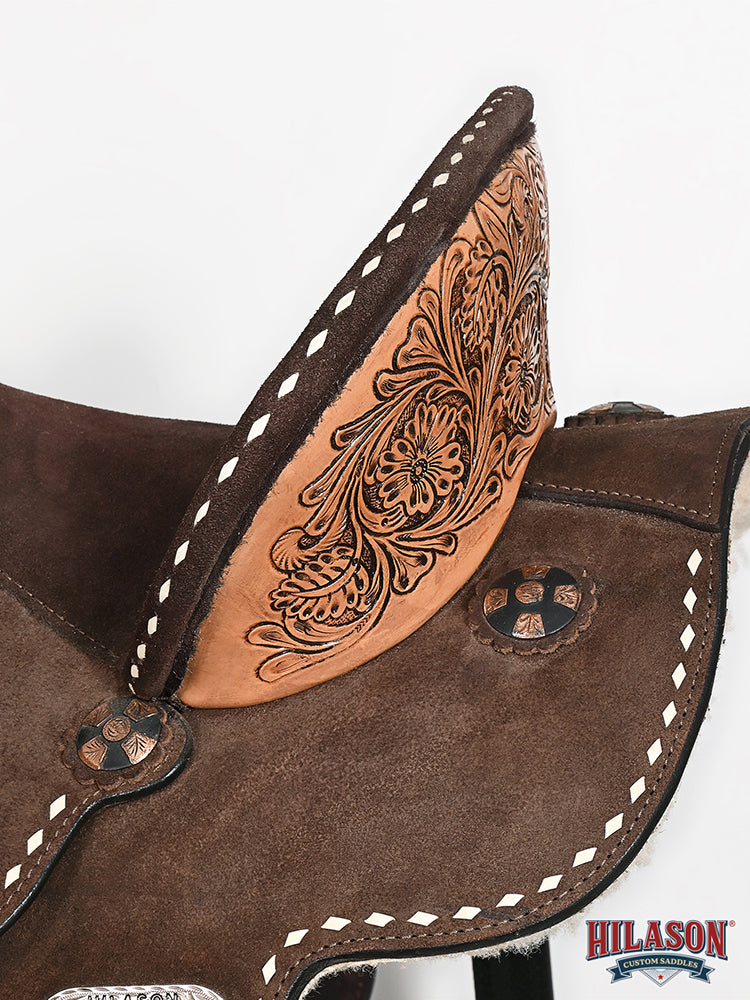 Hilason Western Horse Barrel Flex Tree Trail American Leather Saddle Dark Brown Gorgeous Floral Hand Tooled & Carved