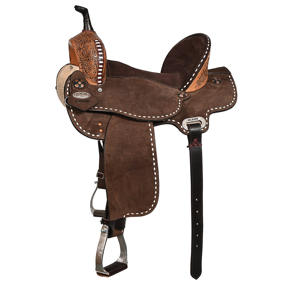 Hilason Western Horse Barrel Flex Tree Trail American Leather Saddle Dark Brown Gorgeous Floral Hand Tooled & Carved