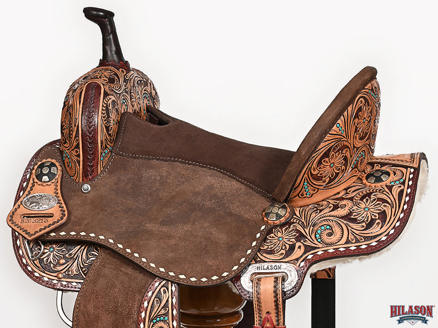 Hilason Western Horse Barrel Flex Tree Trail American Leather Saddle Brown Gorgeous Floral Hand Tooled & Carved