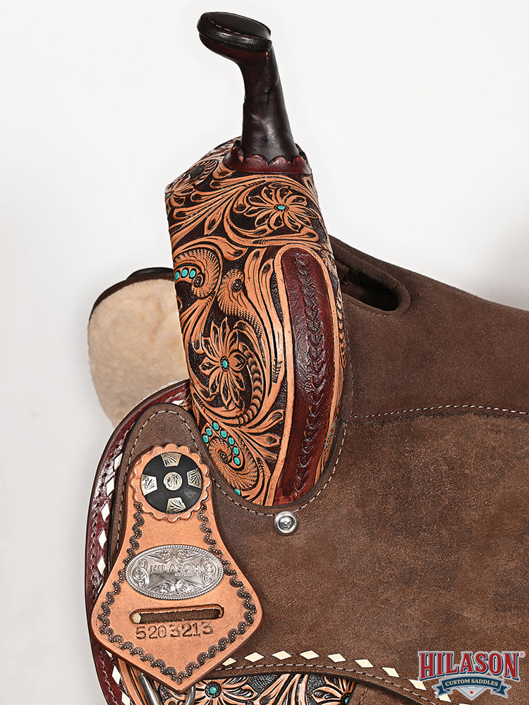 Hilason Western Horse Barrel Flex Tree Trail American Leather Saddle Brown Gorgeous Floral Hand Tooled & Carved