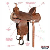 Hilason Western Horse Barrel Flex Tree Trail American Leather Saddle Tan Gorgeous Basket Weave Poker Card Hand Tooled