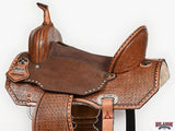 Hilason Western Horse Barrel Flex Tree Trail American Leather Saddle Tan Gorgeous Basket Weave Poker Card Hand Tooled