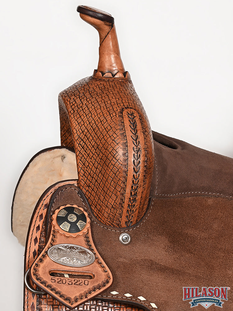 Hilason Western Horse Barrel Flex Tree Trail American Leather Saddle Tan Gorgeous Basket Weave Poker Card Hand Tooled