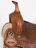 Hilason Western Horse Barrel Flex Tree Trail American Leather Saddle Tan Gorgeous Basket Weave Poker Card Hand Tooled