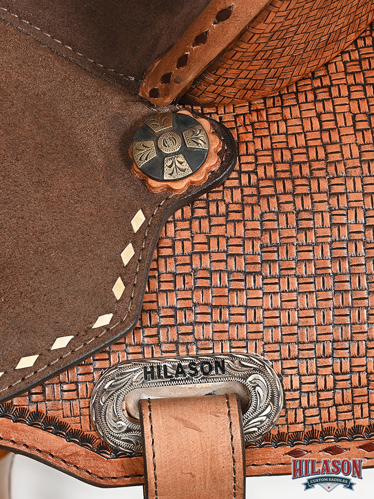 Hilason Western Horse Barrel Flex Tree Trail American Leather Saddle Tan Gorgeous Basket Weave Poker Card Hand Tooled