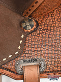 Hilason Western Horse Barrel Flex Tree Trail American Leather Saddle Tan Gorgeous Basket Weave Poker Card Hand Tooled
