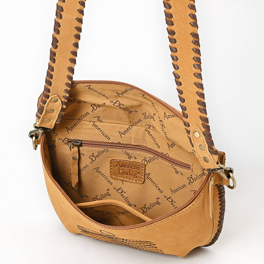 American Darling Women's Genuine Suede Leather Buck Stitched Cross body Bag Eco-Friendly Full Grain Western Purse
