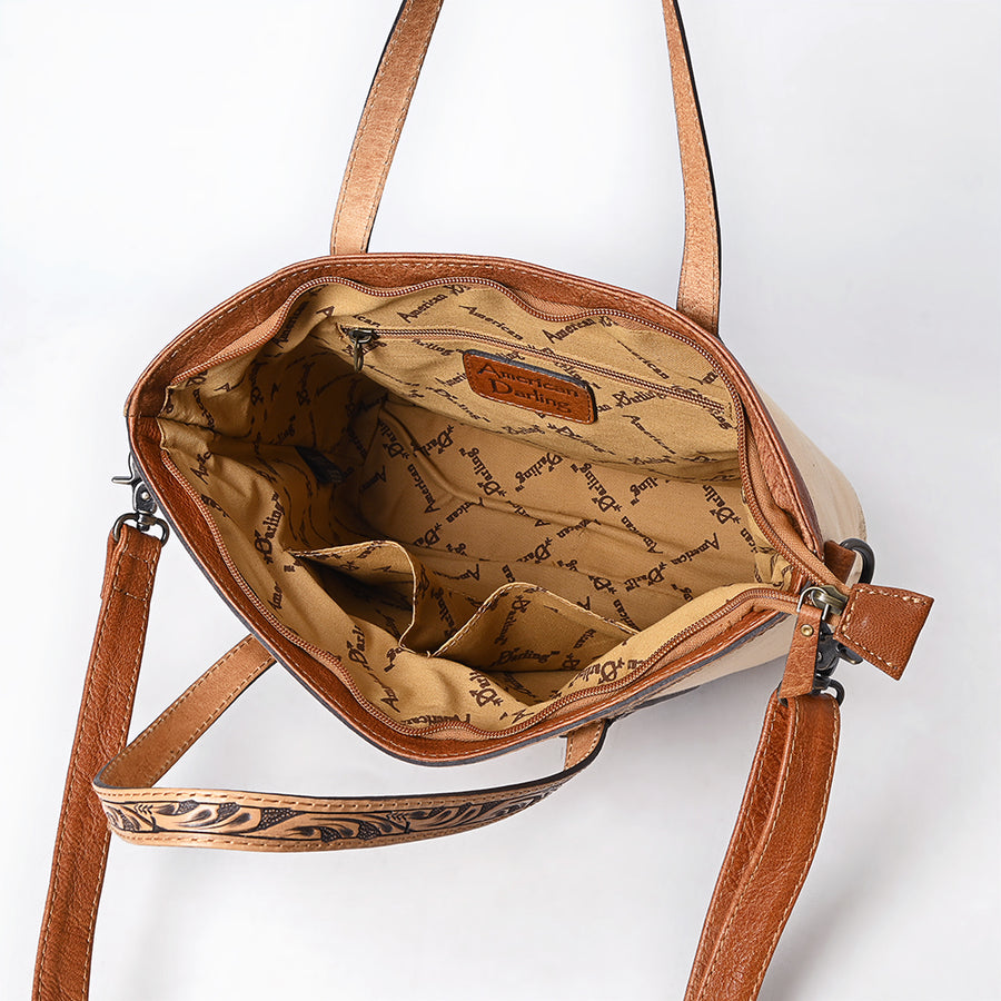 American Darling Western Tote Bag Handcrafted from Full Grain Genuine Leather | Minimalist Design, Double Handles & Top YKK Zipper