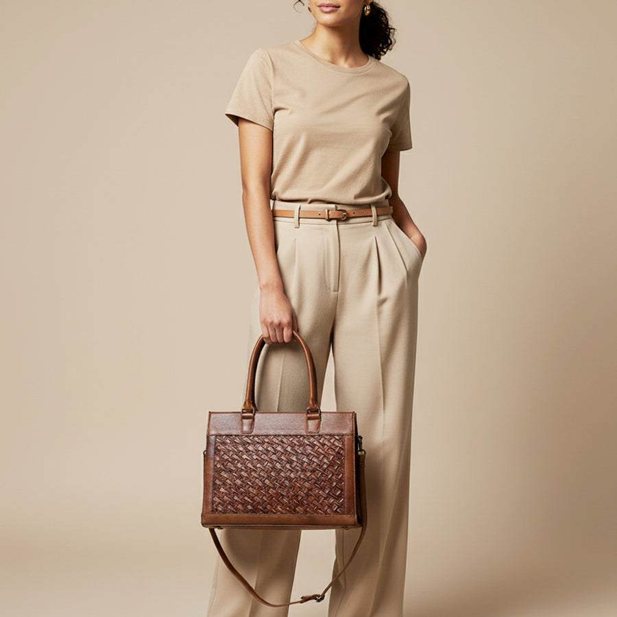 American Darling Western Tote Bag Handcrafted Basket weave Tooled Leather Women Bag | Distressed Rustic Finish, Double Handles & Top YKK Zipper