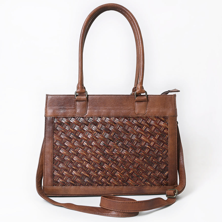 American Darling Western Tote Bag Handcrafted Basket weave Tooled Leather Women Bag | Distressed Rustic Finish, Double Handles & Top YKK Zipper