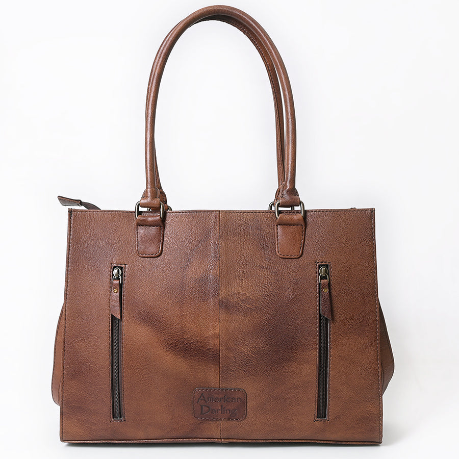 American Darling Western Tote Bag Handcrafted Basket weave Tooled Leather Women Bag | Distressed Rustic Finish, Double Handles & Top YKK Zipper