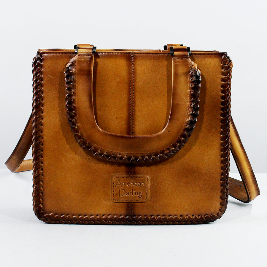 American Darling Western Hand-Tooled Quilted Leather Crossbody Bag Burnished Tan