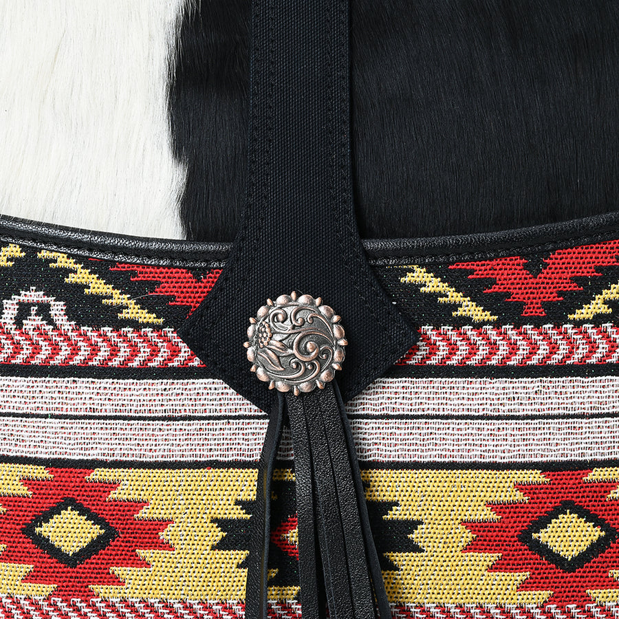 OHLAY Cross Body Hair On Upcycled Canvas Genuine Leather Women Bag Western Handbag Purse