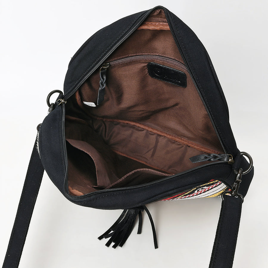 OHLAY Cross Body Hair On Upcycled Canvas Genuine Leather Women Bag Western Handbag Purse