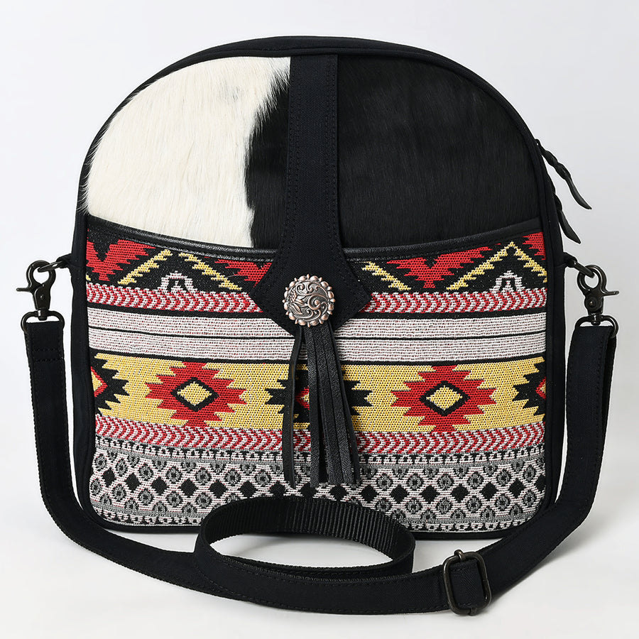 OHLAY Cross Body Hair On Upcycled Canvas Genuine Leather Women Bag Western Handbag Purse
