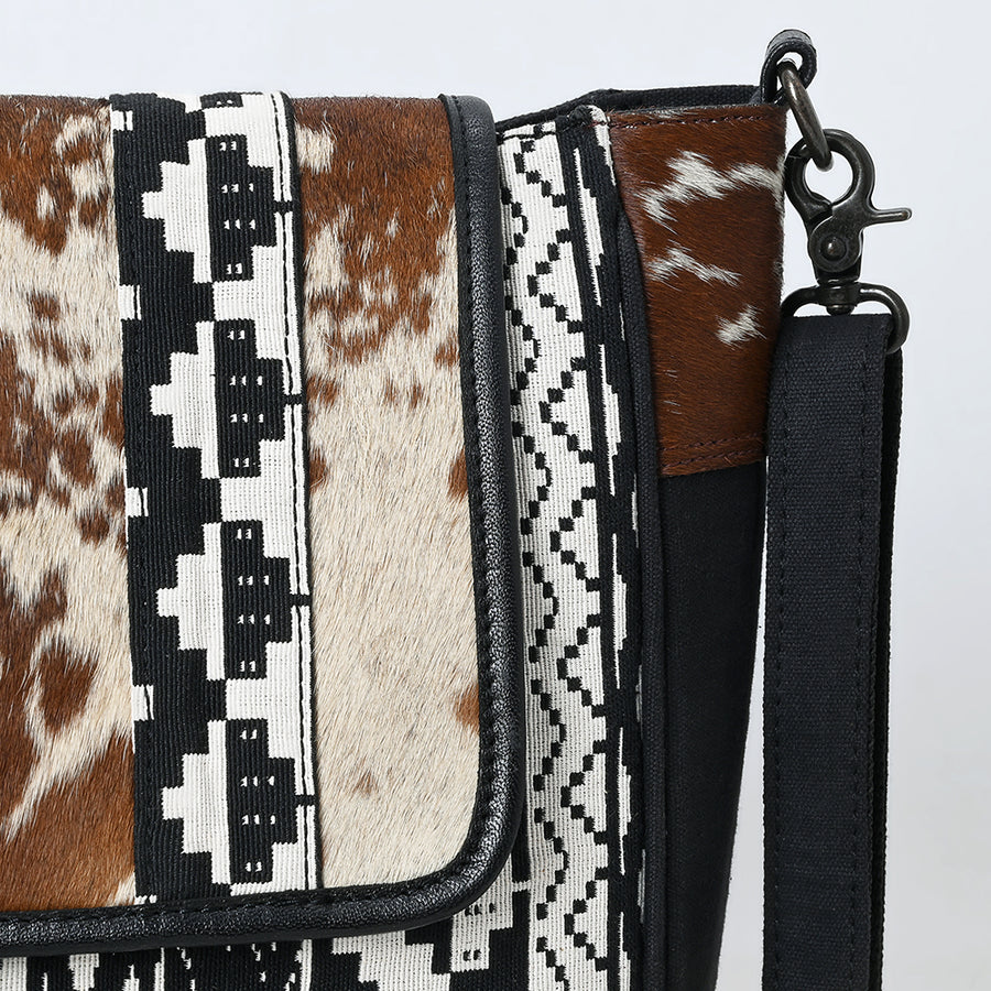 OHLAY Crossbody Hair On Upcycled Canvas Genuine Leather Women Bag Western Handbag Purse