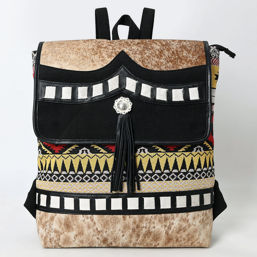 OHLAY Backpack Hair On Upcycled Canvas Genuine Leather Women Bag Western Handbag Purse