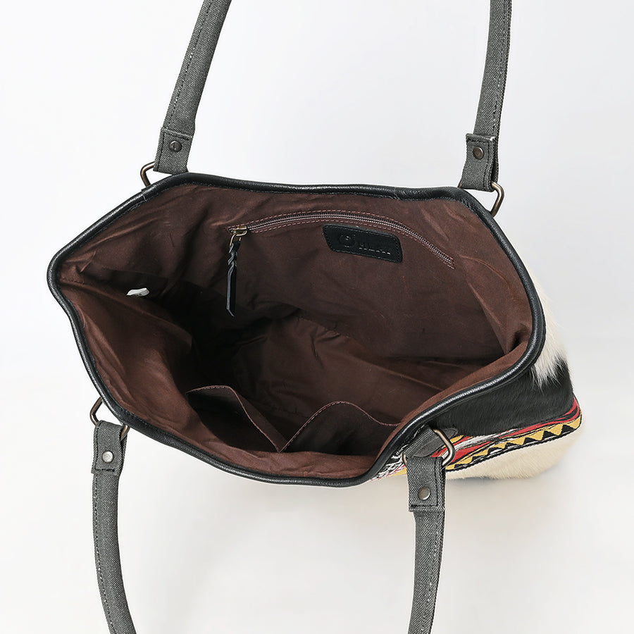 OHLAY Tote Hair On Upcycled Canvas Genuine Leather Women Bag Western Handbag Purse