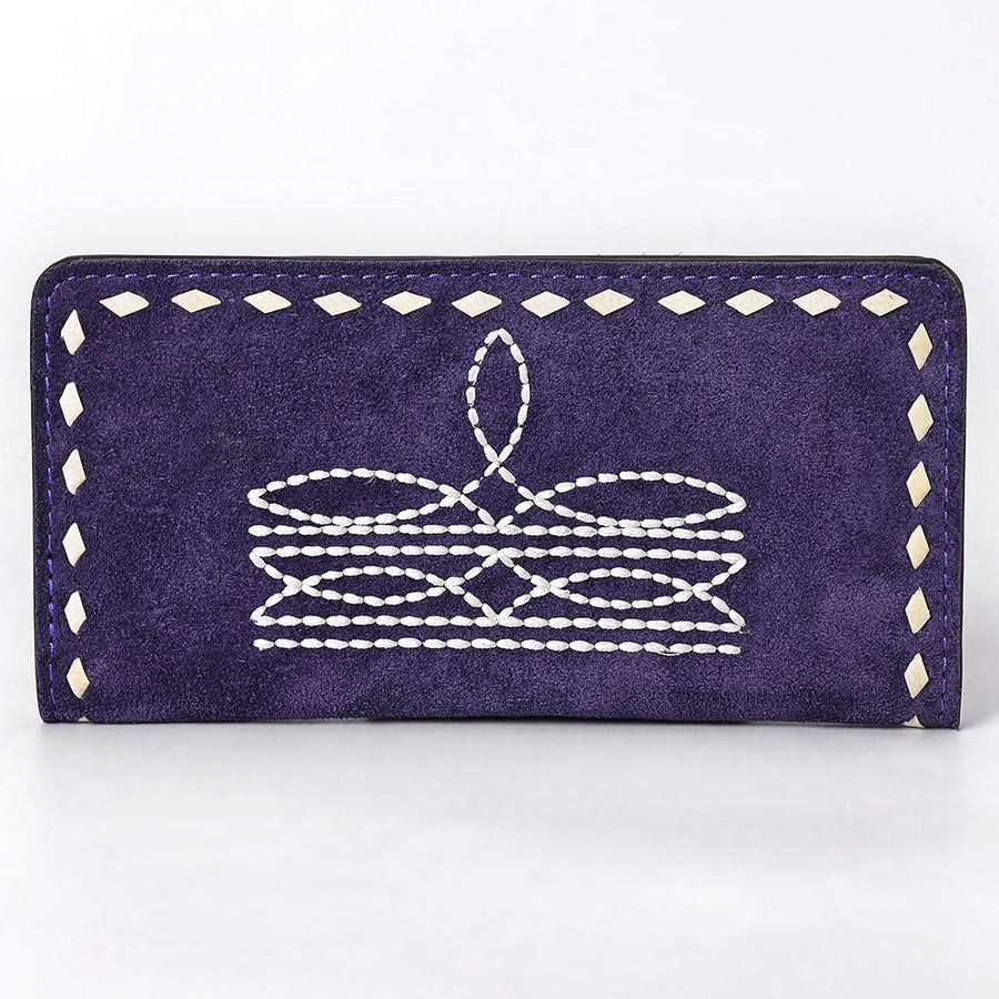 American Darling Western Black Clutch Bag Handcrafted from Genuine Suede Leather | Boot Stitched Design, Buckstitch Trim & Multi-Compartment Interior