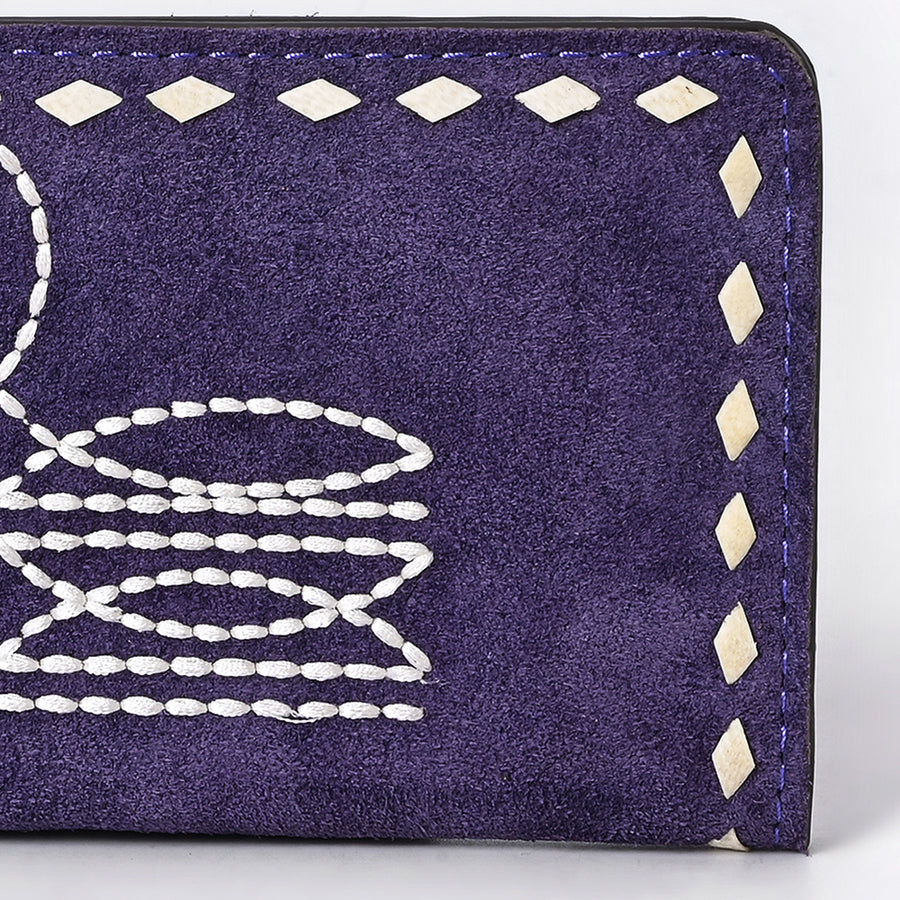 American Darling Western Black Clutch Bag Handcrafted from Genuine Suede Leather | Boot Stitched Design, Buckstitch Trim & Multi-Compartment Interior