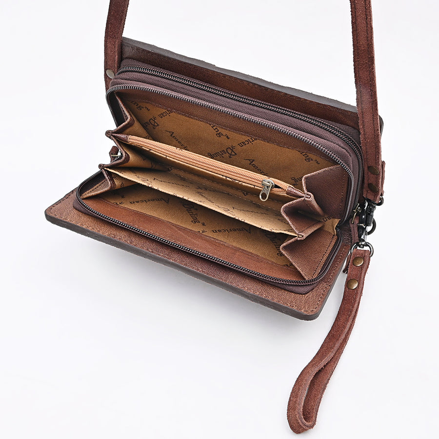 American Darling Western Organizer Bag Handcrafted from Black Genuine Suede Leather | Boot Stitched Flap, Buckstitch Trim & YKK Zipper