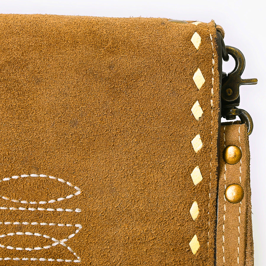 American Darling Western Organizer Bag Handcrafted from Black Genuine Suede Leather | Boot Stitched Flap, Buckstitch Trim & YKK Zipper