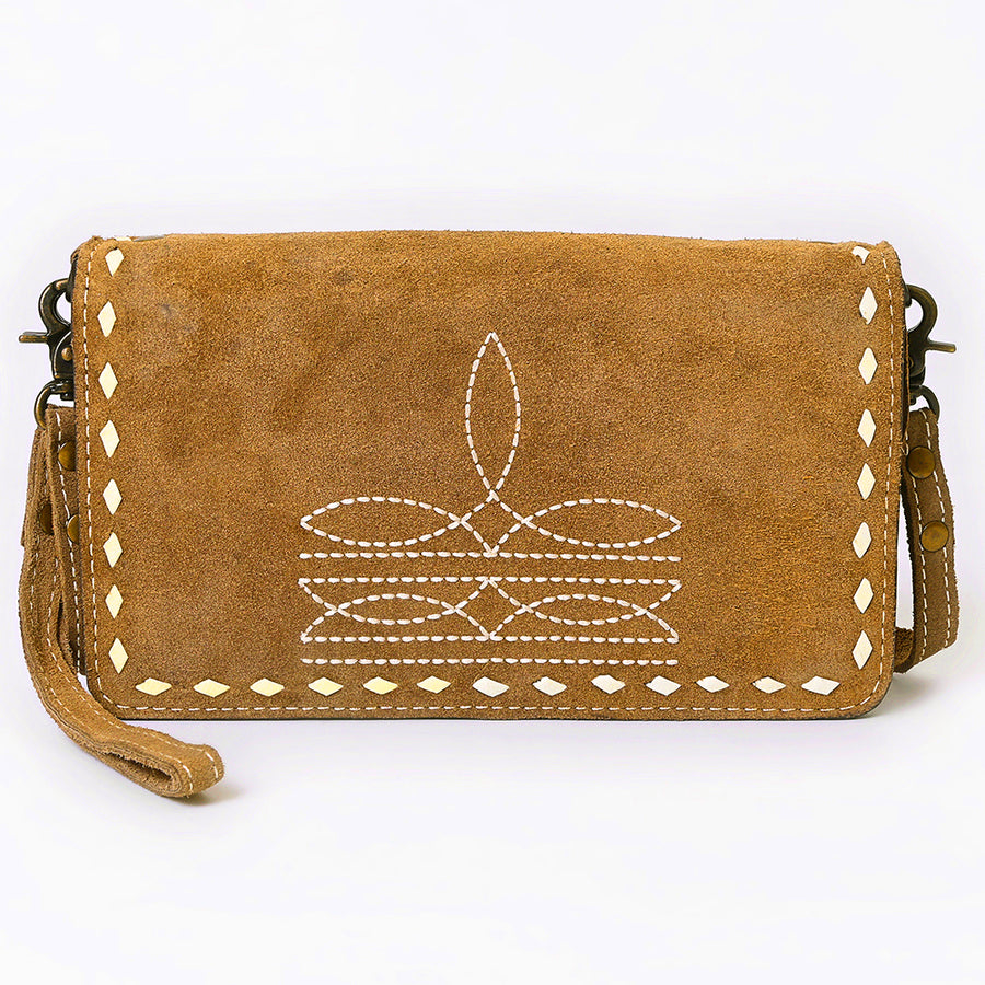American Darling Western Organizer Bag Handcrafted from Black Genuine Suede Leather | Boot Stitched Flap, Buckstitch Trim & YKK Zipper