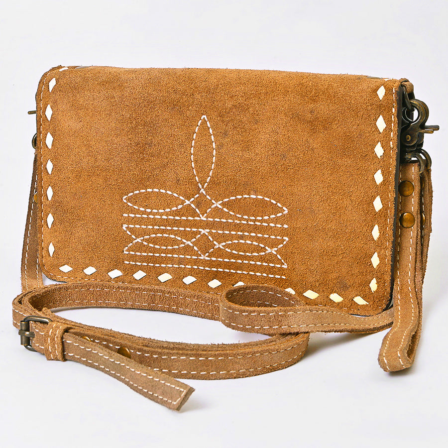 American Darling Genuine Suede Organizer Bag | Western Boot Stitched Clutch - Uhorse