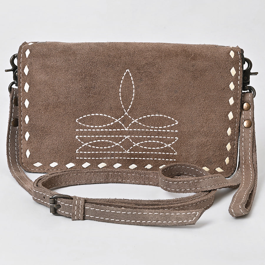 American Darling Western Organizer Bag Handcrafted from Black Genuine Suede Leather | Boot Stitched Flap, Buckstitch Trim & YKK Zipper