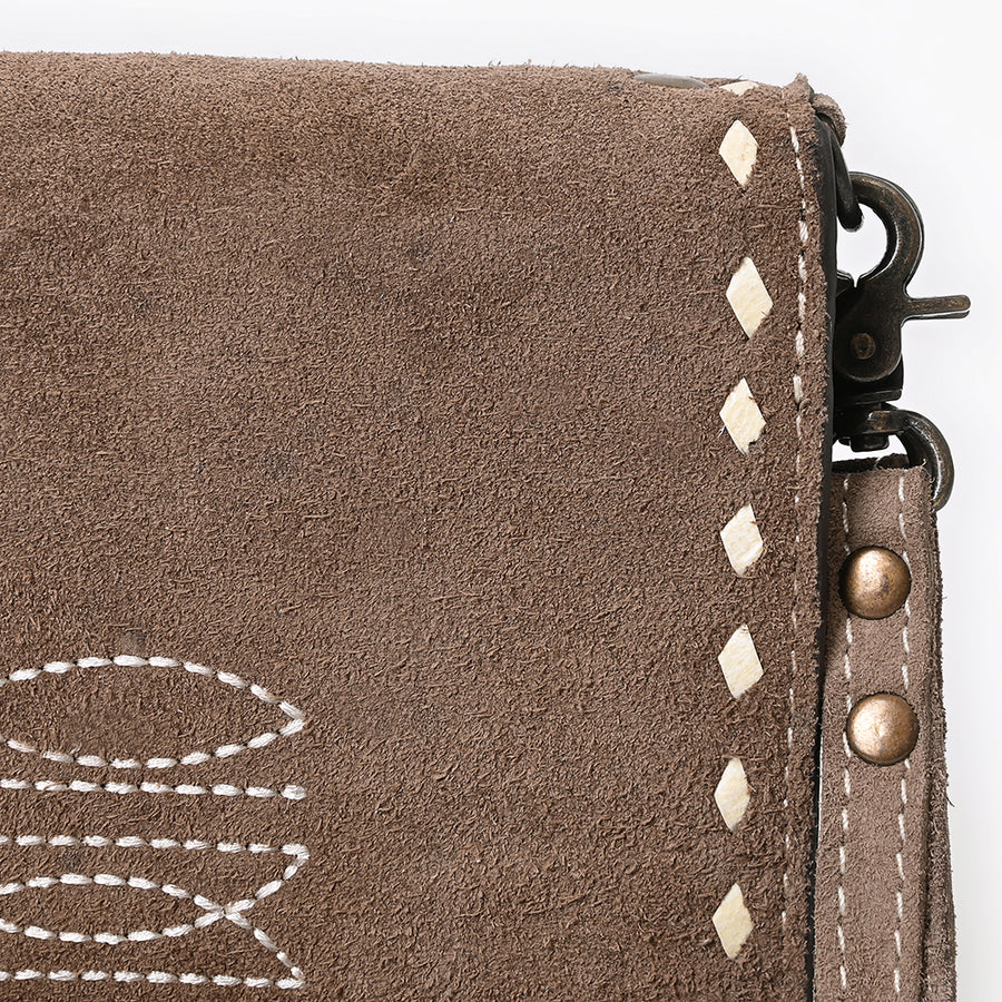 American Darling Western Organizer Bag Handcrafted from Black Genuine Suede Leather | Boot Stitched Flap, Buckstitch Trim & YKK Zipper