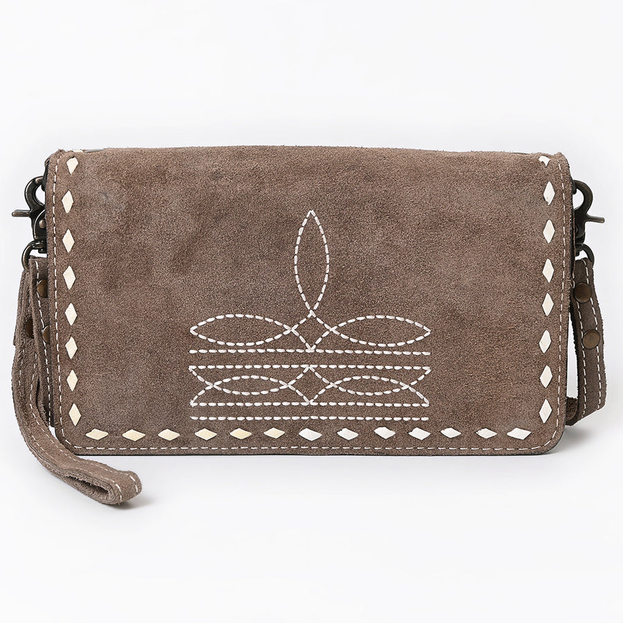 American Darling Western Organizer Bag Handcrafted from Black Genuine Suede Leather | Boot Stitched Flap, Buckstitch Trim & YKK Zipper