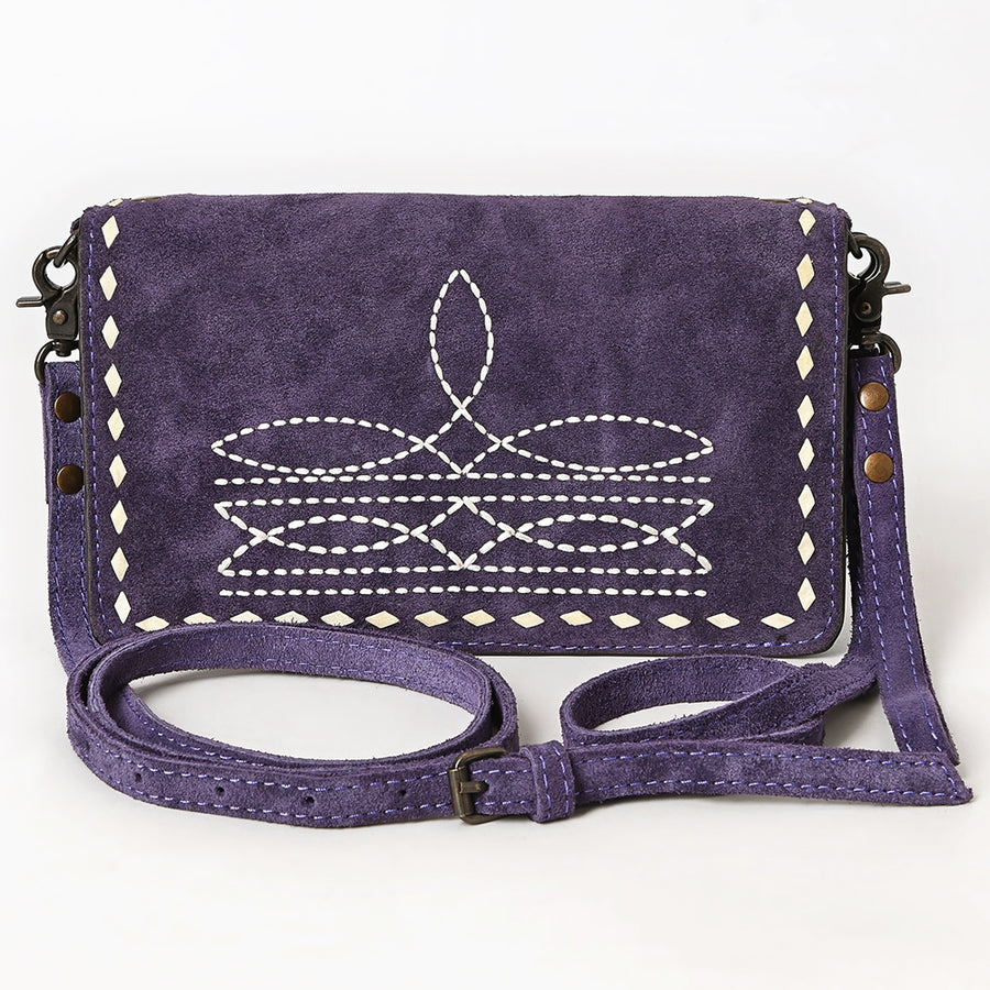 American Darling Western Organizer Bag Handcrafted from Black Genuine Suede Leather | Boot Stitched Flap, Buckstitch Trim & YKK Zipper