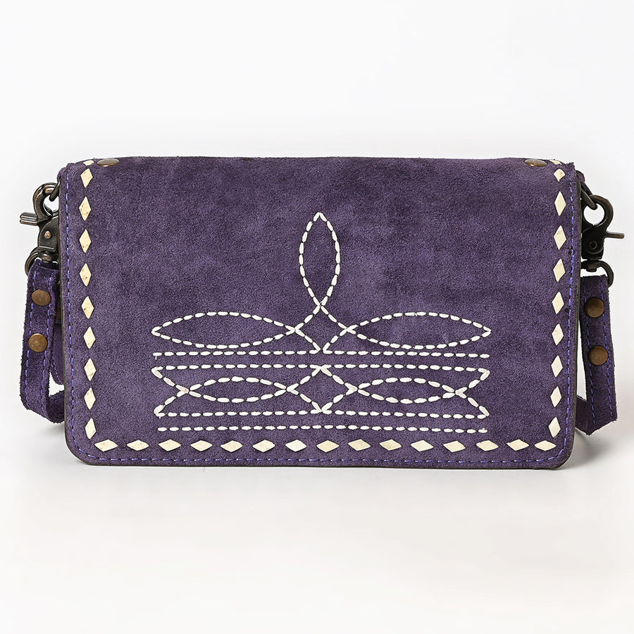 American Darling Western Organizer Bag Handcrafted from Black Genuine Suede Leather | Boot Stitched Flap, Buckstitch Trim & YKK Zipper