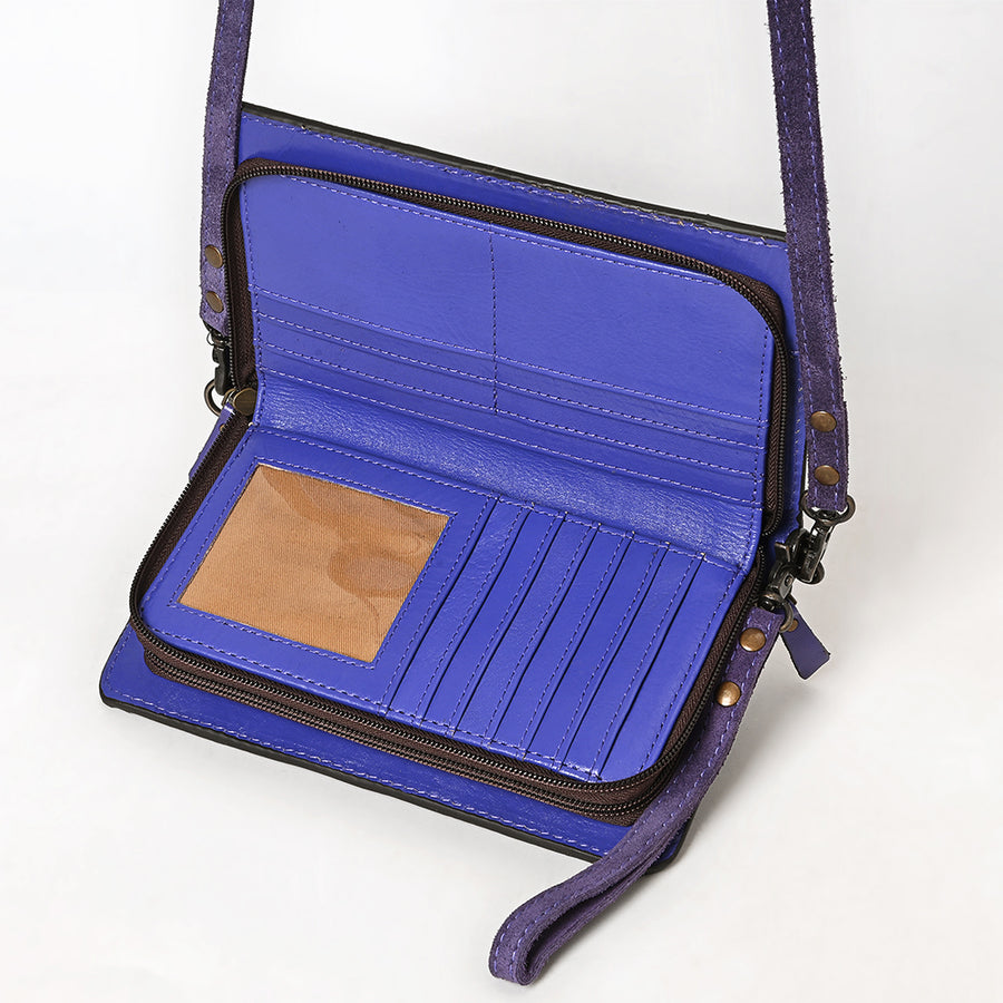 American Darling Western Organizer Bag Handcrafted from Black Genuine Suede Leather | Boot Stitched Flap, Buckstitch Trim & YKK Zipper