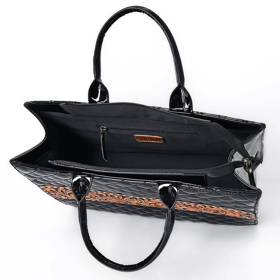 American Darling Women's Quilted Hand Tooled Floral Carved Genuine Leather Tote Bag Eco-Friendly Full Grain Western Purse