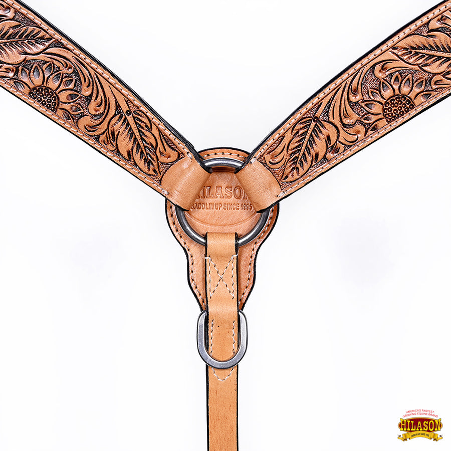 HILASON Western Horse Headstall Breast Collar Set American Leather Floral Carving | Tack for Horses